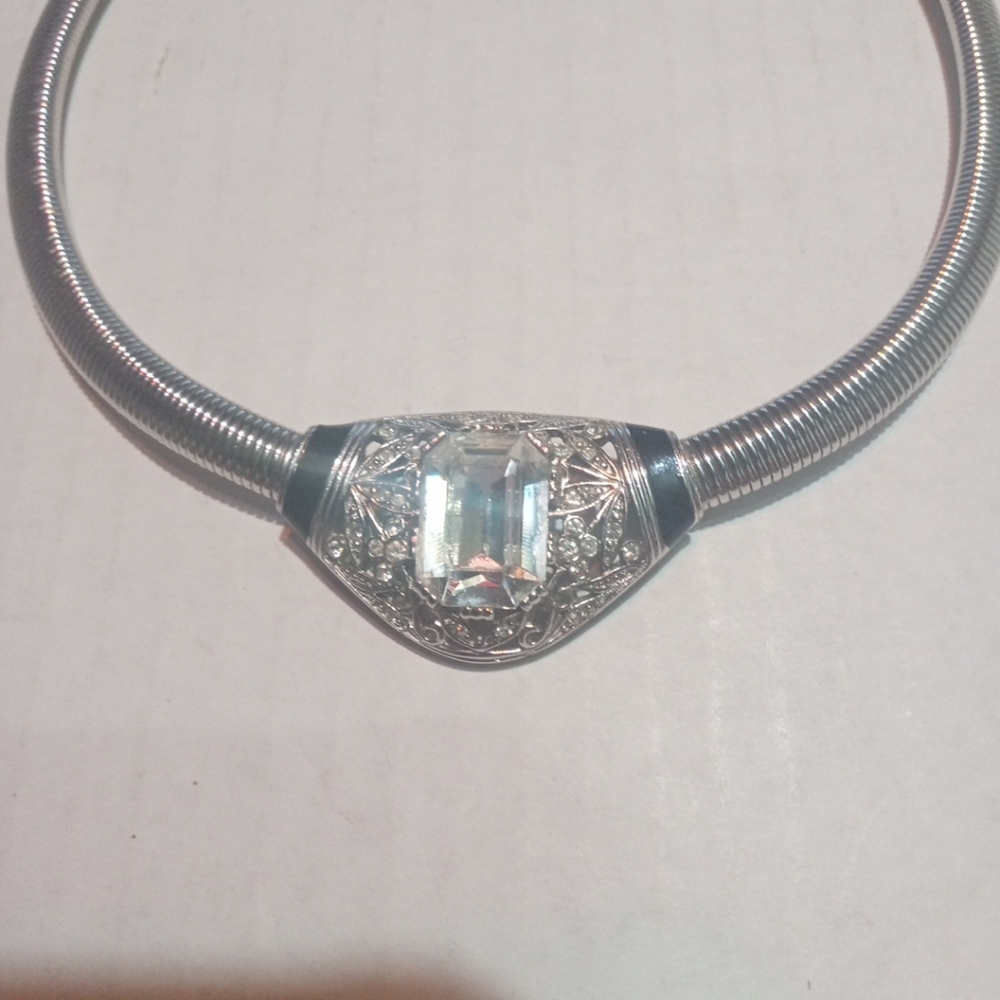 Vintage Givenchy Clear Stone Silver Collar Necklace